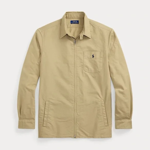Polo Ralph Lauren Garment-Dyed Oxford Overshirt Surrey Tan Full Zip Size Large